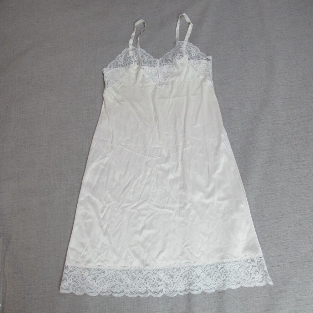 VTG 80s Komar Slip Size 36 Average Off White Satiny Nylon Lace Frilly Feminine